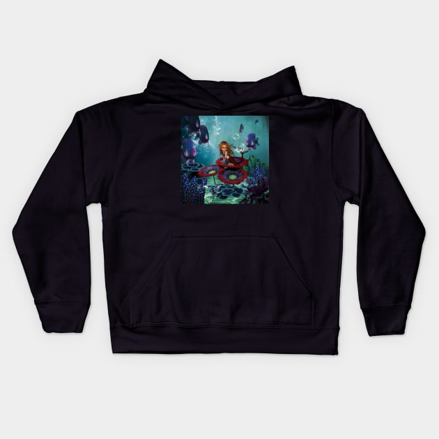 Cute mermaid in the deep ocean Kids Hoodie by Nicky2342